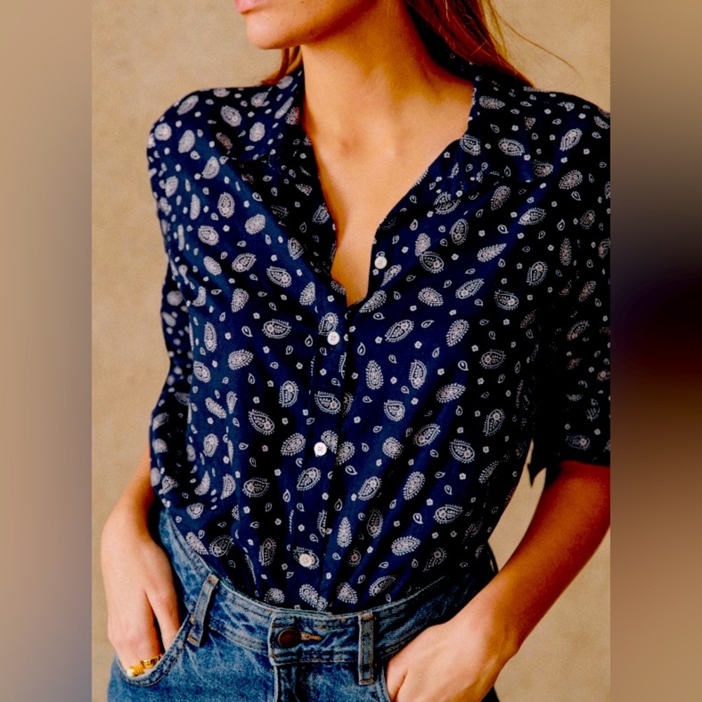 Sezane Pierro shirt in navy paisley print